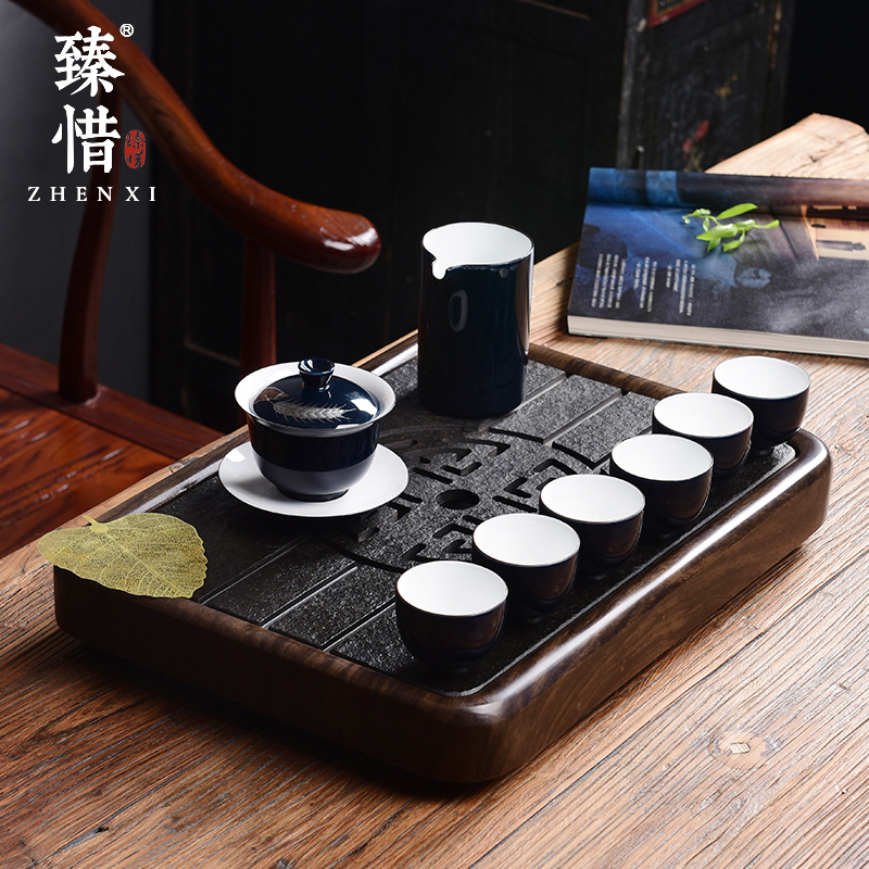 Become precious little ji blue MaiShuo creative modern ceramic kung fu tea set suit household contracted Japanese dry tea tray to the table