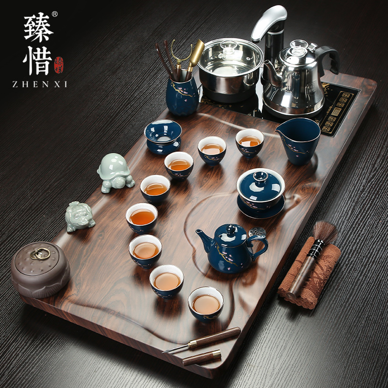 "Precious little tea set solid wood tea tray household contracted kung fu tea tea tea set ceramic cups electric magnetic furnace