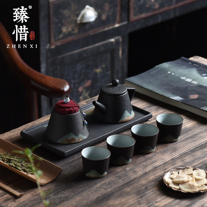 By understanding the modern distant mountains kung fu tea set of black suit creative landscape home tea tray cup teapot tea pot