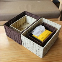 Small desktop mask storage basket straw storage basket small basket imitation rattan coffee table remote control storage box