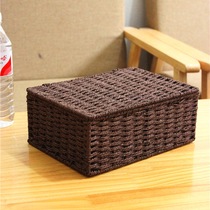 Small covered storage box preparation snack basket home book certificate storage box with cover socks underwear woven basket