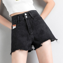 Black denim shorts womens summer thin high waist loose slim Joker Korean version of net red a hot pants wide leg pants