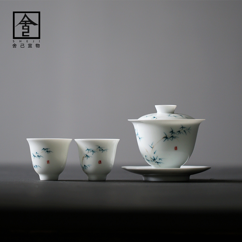 Only three tureen jingdezhen porcelain tea bowl household porcelain hand - made pure manual them thin body Japanese kung fu