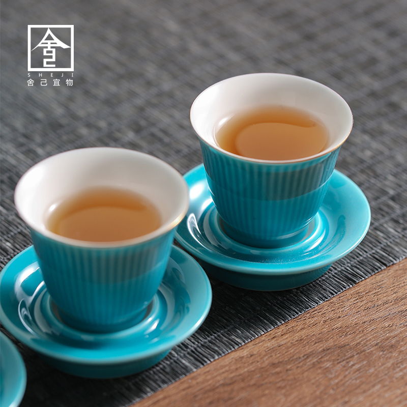 Jingdezhen ceramic cups method blue sample tea cup kung fu with small tea cup mat is a cup of tea set a single master CPU