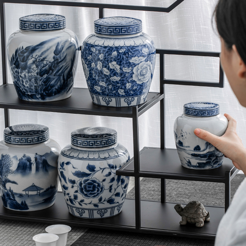 The Self - "appropriate content of jingdezhen tea pot receives large blue and white porcelain jar airtight restoring ancient ways the tea storage tanks