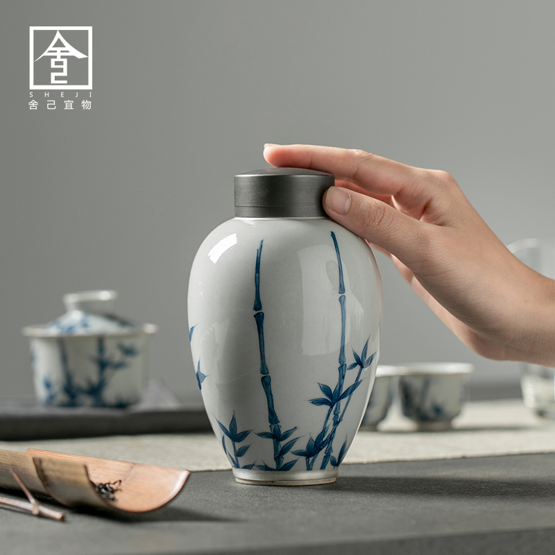 Jingdezhen hand - made self - "appropriate content of Chinese style tea storage tanks trace silver bamboo caddy fixings Japanese POTS to restore ancient ways