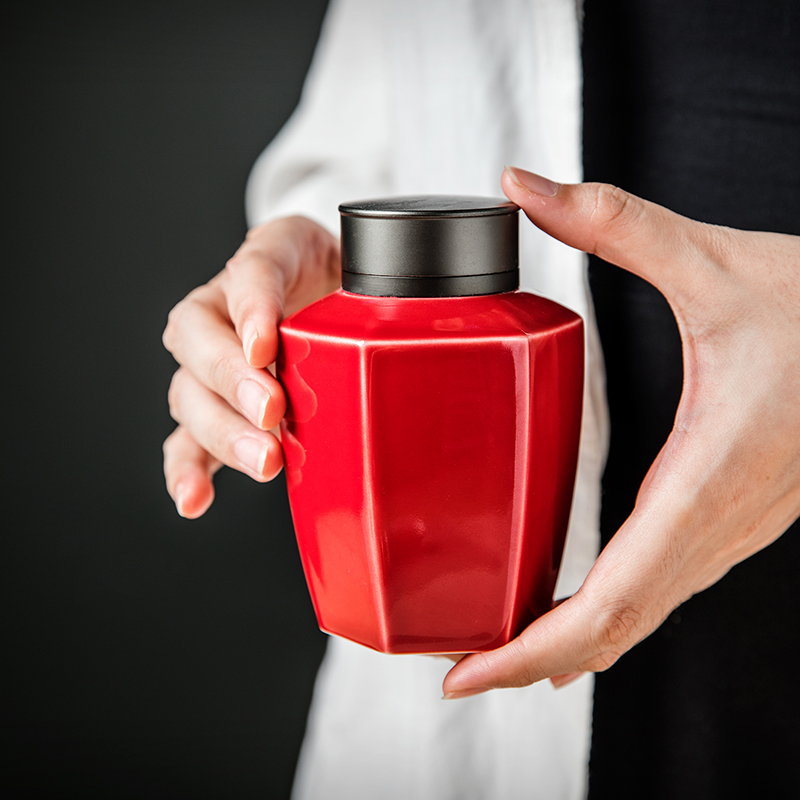 The Self - "appropriate content ruby red caddy fixings jingdezhen POTS sealed as cans small Japanese ceramic tea pot storage tanks