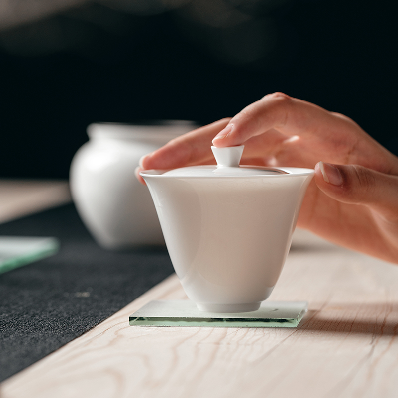 The Self - "appropriate physical inverse white jade porcelain tureen single CPU use white porcelain contracted Japanese tea kungfu tea set by hand