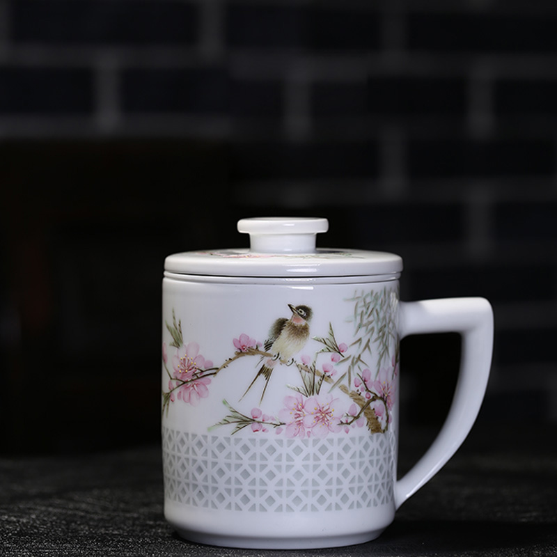 Jingdezhen your up Xu Jiaxing hand - made water peach blossom put office cup ceramics filter cup home hot cup