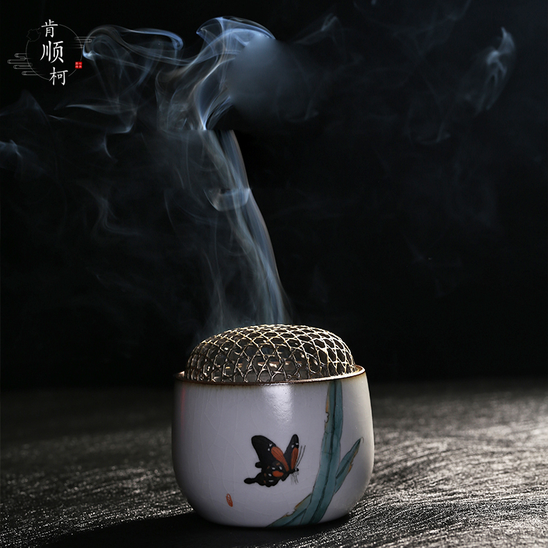 Jingdezhen pure manual your up hand - made ceramic consecrate Buddha copper cover sweet fume furnace with indoor small tea incense buner