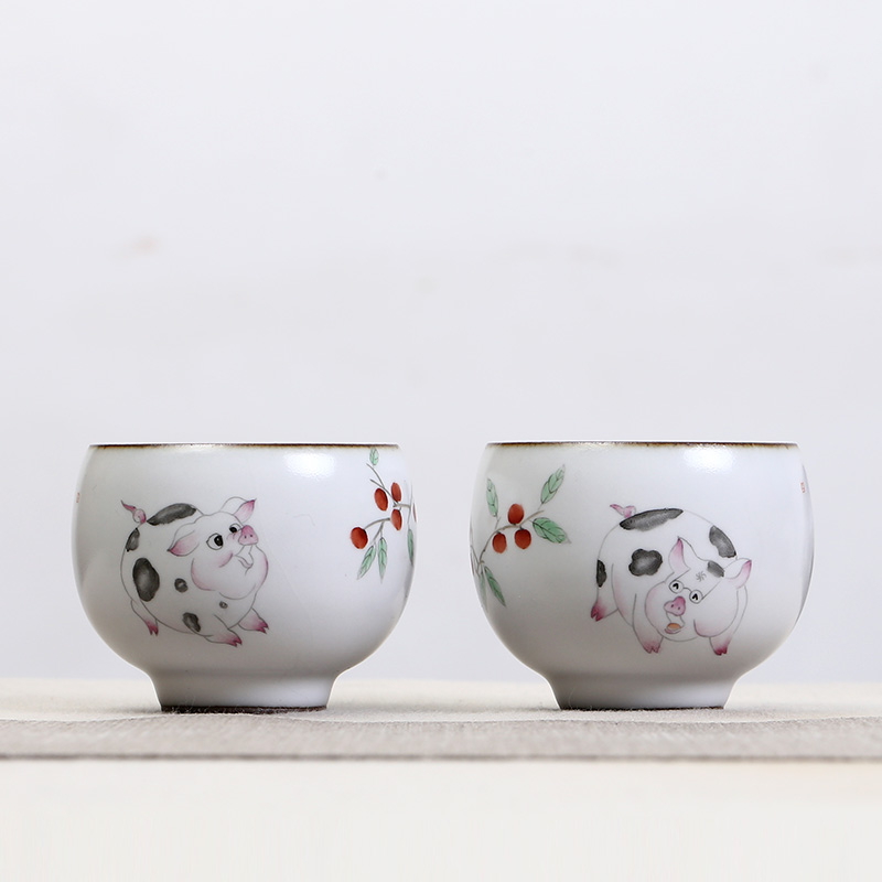 Jingdezhen your up hand - made blessing pig ceramic sample tea cup cup tea pure manual open piece of kung fu tea masters cup