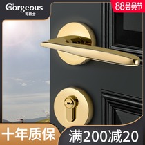 Brother jazz indoor door lock silent bedroom door lock Simple American gold household solid wood door handle split lock