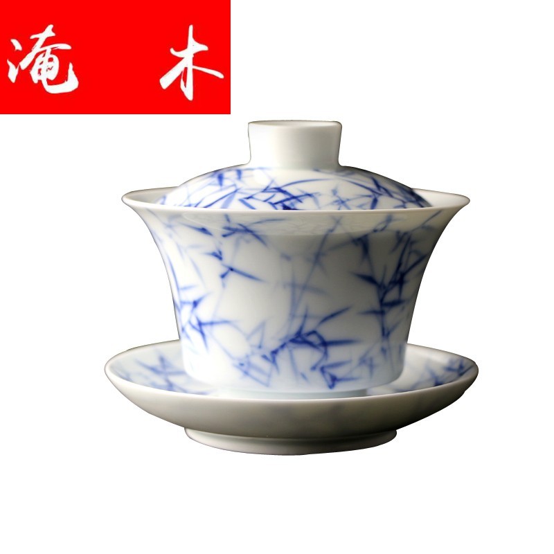 Submerged wood kung fu tea set manual hand - made porcelain jingdezhen ceramics do three to make tea tureen blue - and - white bowl of tea taking