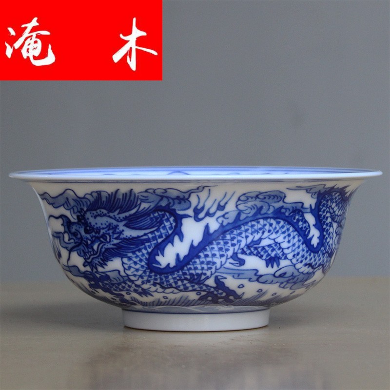 The Six surface wooden blue and white tureen hand - made dragon only three cups of tea bowl of jingdezhen ceramic checking large - sized archaize kung fu