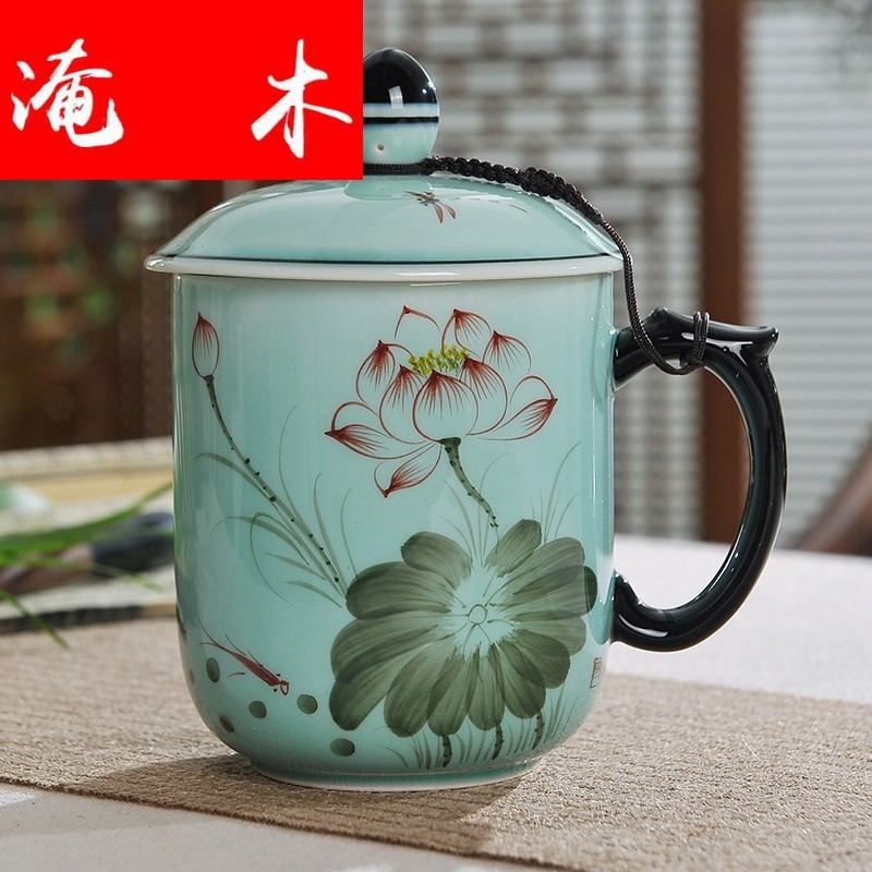 Submerged wood jingdezhen porcelain teacup suit large ceramic tea cup lotus cup with cover the personal office meeting