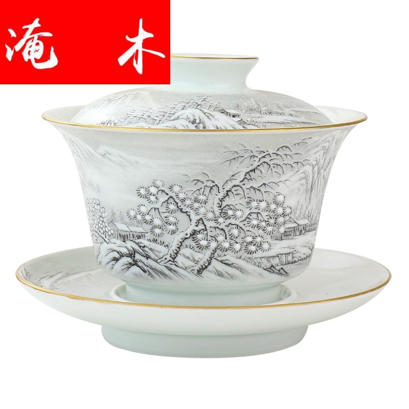 Submerged wood content of jingdezhen hand - made pastel kung fu tea set three big ceramics tea tureen lid