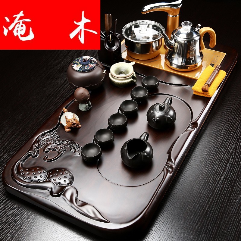 Flooded the whole household contracted purple sand tea set ebony wood tea tray automatic induction cooker four one tea table