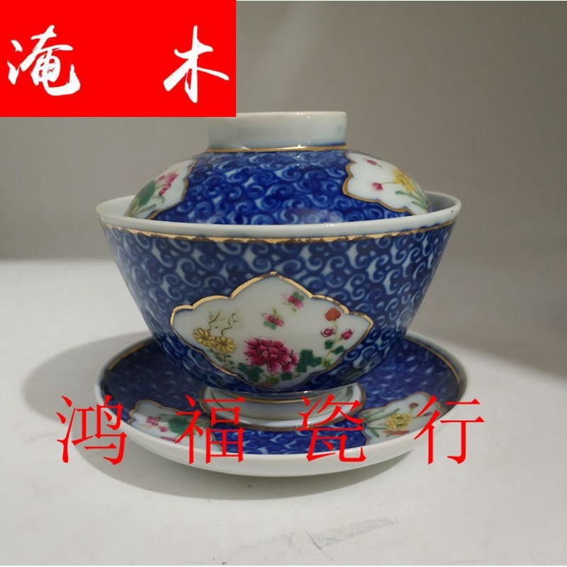 Submerged wood jingdezhen culture revolution factory goods blue - and - white porcelain seiko window pastel hand - made flowers tea tureen tea cups