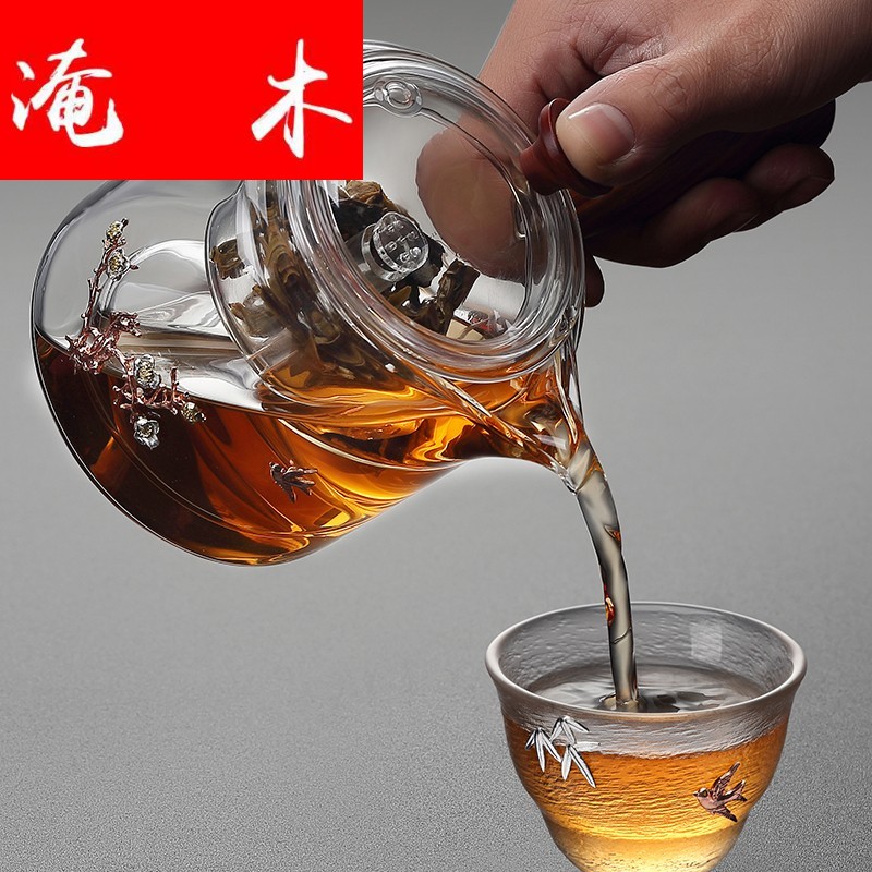 Flooded wooden side steaming glass teapot thickening explosion - proof, high temperature resistant filter transparent wood electric TaoLu household the glass pot