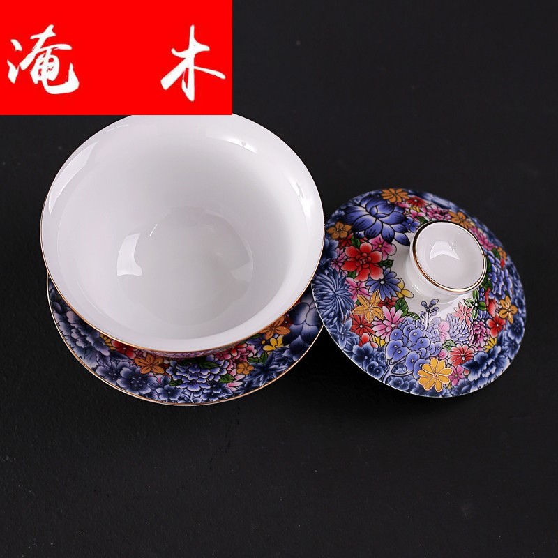 Submerged wood tureen household checking ceramic cups tea only three large bowl of blue and white porcelain enamel see kung fu tea set
