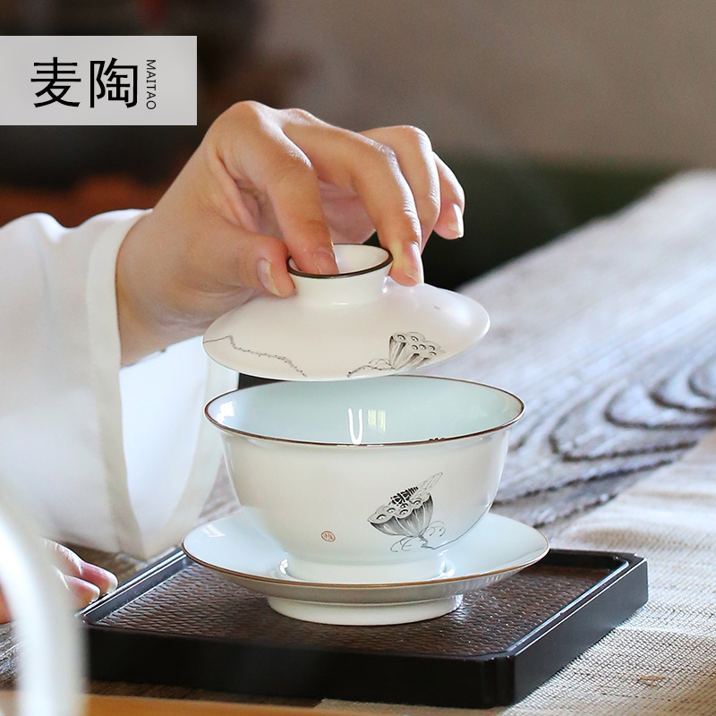 Submerged wood hand - made pastel jingdezhen up tureen kung fu tea cups tea machine with three cup bowl of household