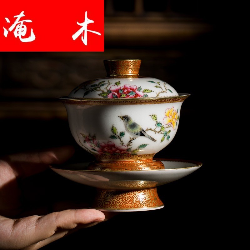 Submerged wood best tureen hand - made powder enamel, alum red paint only three cups all hand of jingdezhen tea service