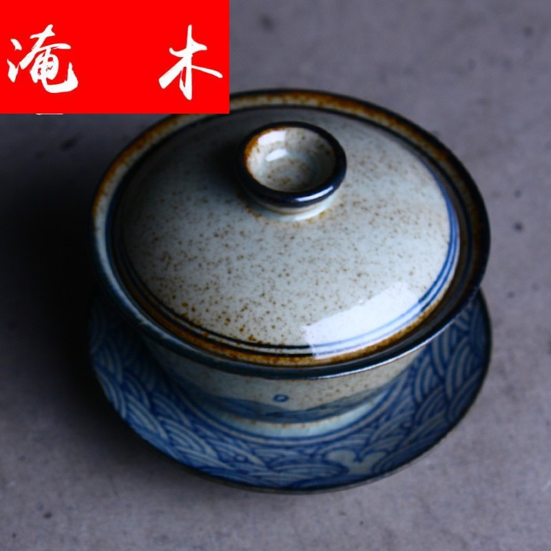 Submerged wood tea garden ceramics jingdezhen blue and white tureen large antique only three bowl tea bowl of kung fu tea set