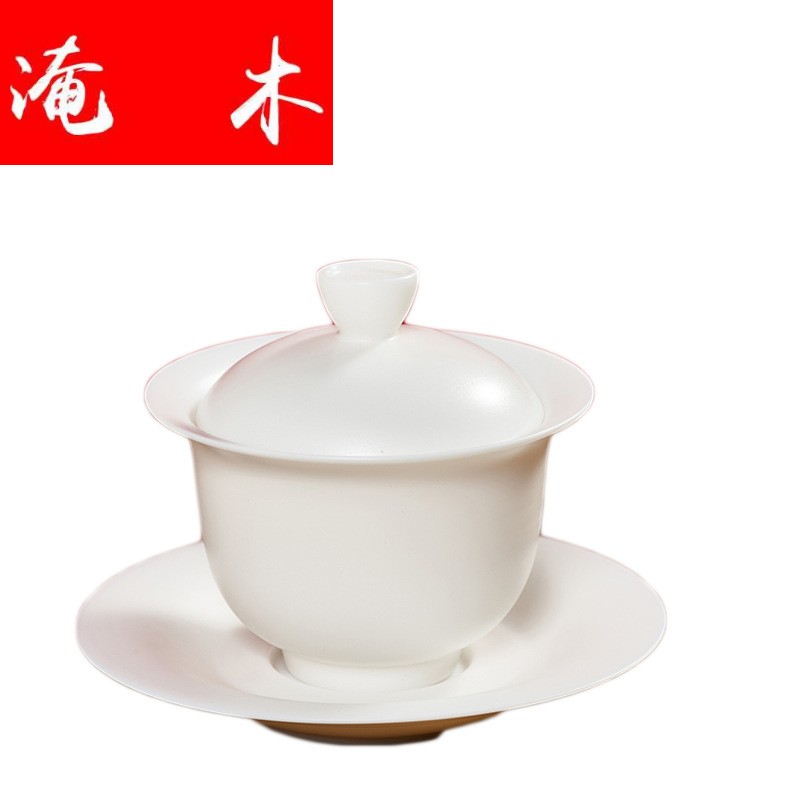 Submerged wood dehua suet jade white porcelain only three tureen matte enrolled biscuit firing kung fu tea tea light cup ceramic tea by hand