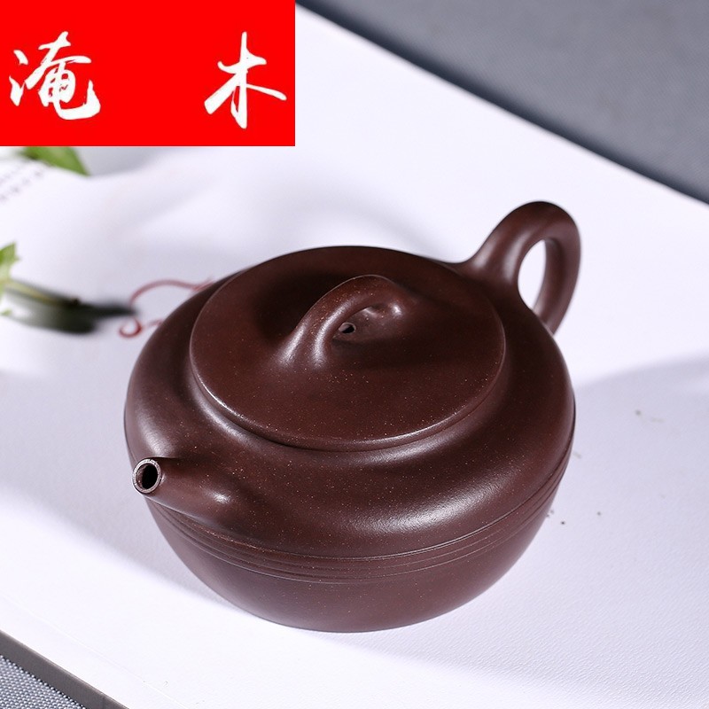 Submerged wood yixing masters are it pure checking quality goods the teapot, kung fu tea set purple mud line round pot