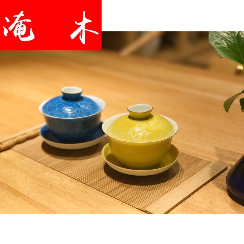 Grilled flooded wood powder enamel spend three to tureen kung fu tea jingdezhen pure manual large blue and white porcelain cups