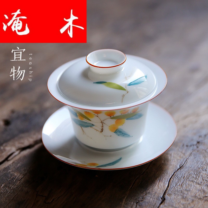 Flooded wood jingdezhen three mercifully machine tureen tea cups ceramic kung fu home very hot under the big three to glaze enamel