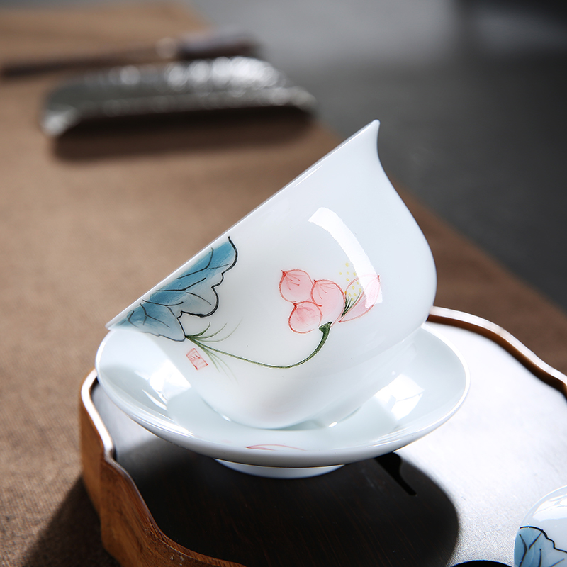 Flooded wood hand - made white porcelain tureen household small tea cups ceramic Japanese kung fu tea set three of the bowl to bowl