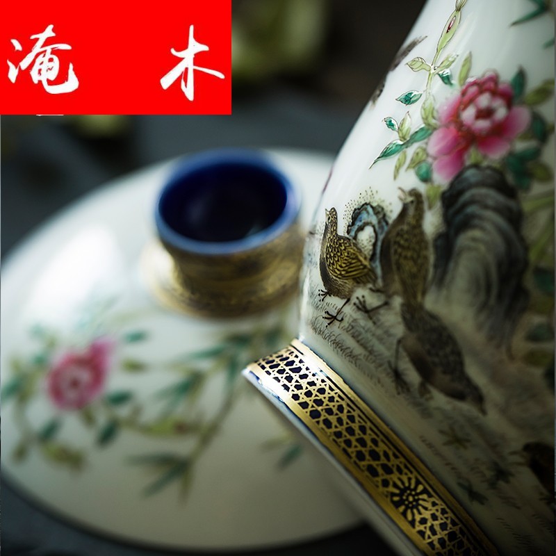 Submerged wood capacity up enamel tureen of jingdezhen ceramics manual colored enamel paint three bowl hand - made tea set