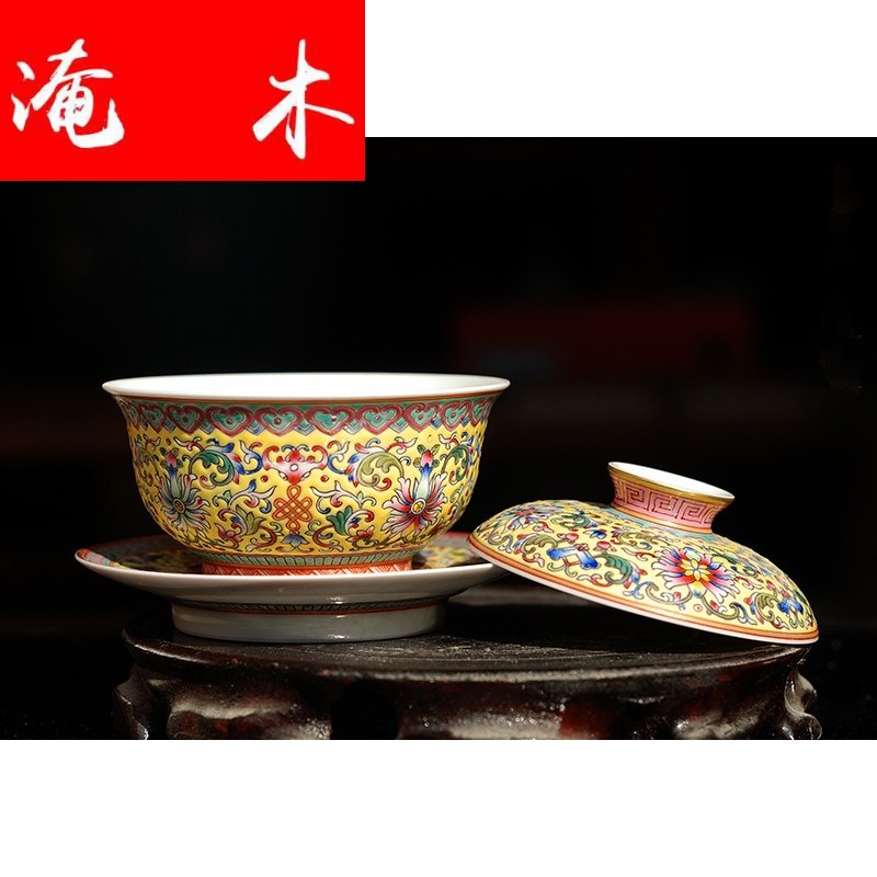 Submerged wood hand - made pastel treasure phase spend tureen jingdezhen checking ceramic porcelain all three to tureen tea bowl