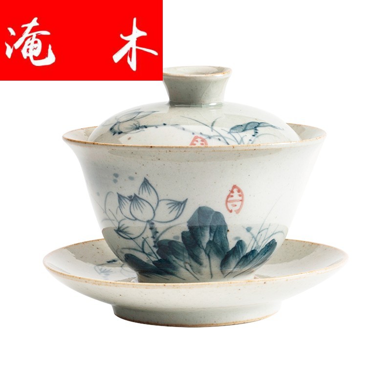 Submerged wood antique hand - made tureen large bowl only three cup of kung fu tea set jingdezhen restoring ancient ways of make tea ice to crack the iron plaque