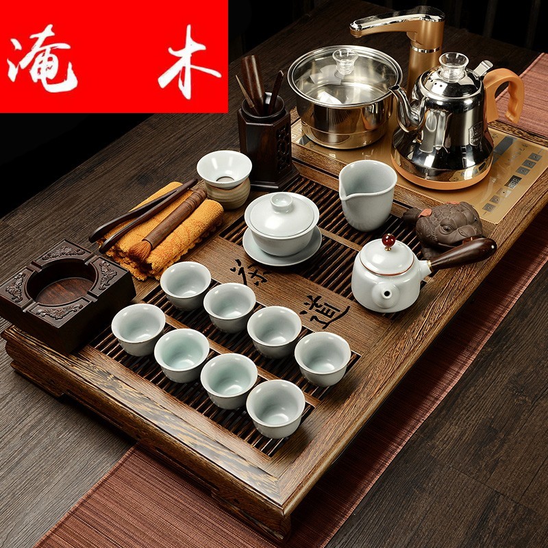 Submerged wood kung fu tea set a complete set of violet arenaceous household solid wood one chicken wings wood tea tray tea Chinese tea