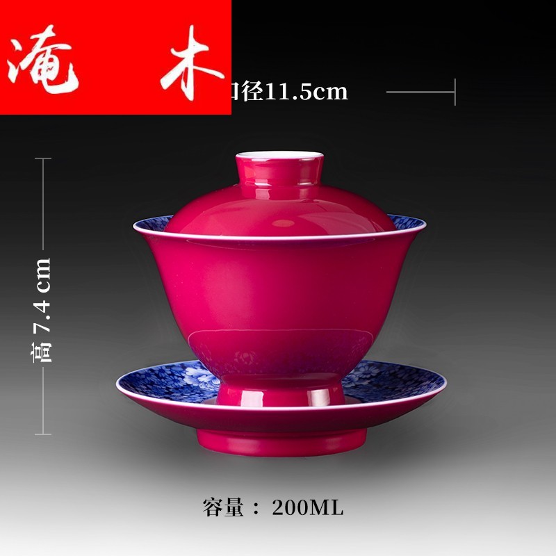 Submerged wood carmine tureen three cups to make tea bowl of jingdezhen blue and white kung fu tea tea tea set home