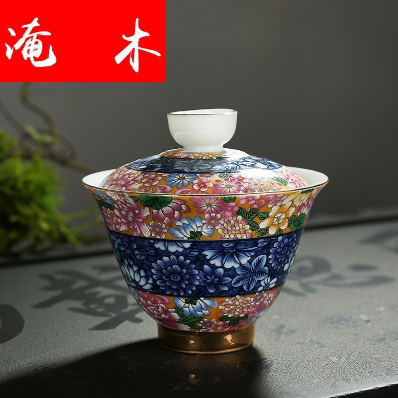 Submerged wood jingdezhen ceramic powder enamel than spend three to use blue tureen colored enamel kung fu tea mercifully carpet of flowers