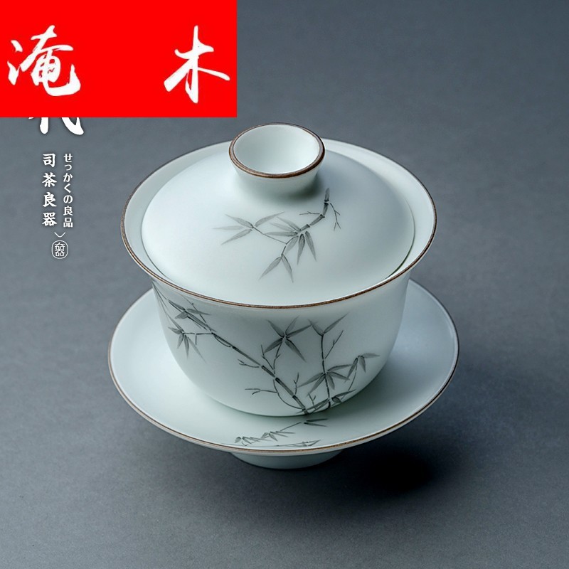 Jingdezhen flooded hand - made wooden post of people pastel tureen large ceramic tea implement three bowl kunfu tea cups