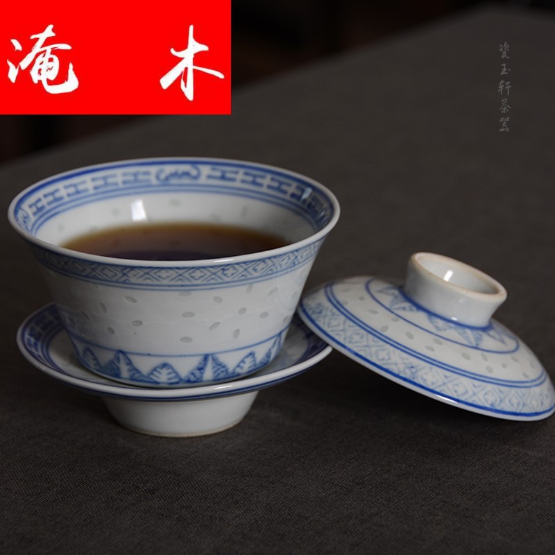 Submerged wood jingdezhen porcelain jade hin ceramic kung fu tea set old light blue and white and exquisite porcelain industry in the 80 s, three tureen