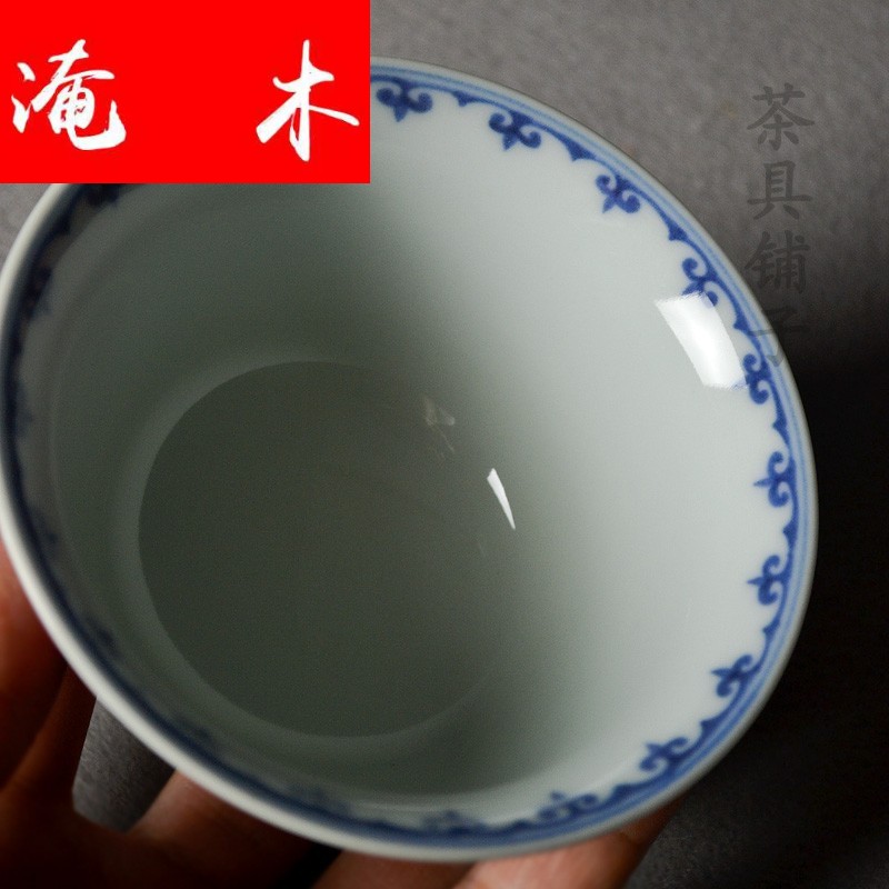 Submerged wood jingdezhen ji red glaze hand - made blue grass edge idle tureen tea bowl of kung fu tea set