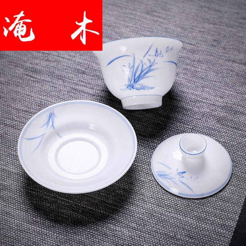 Submerged wood hand - made white porcelain tureen blue - and - white bowl three to ceramic cup kung fu large cup of household mercifully thin body