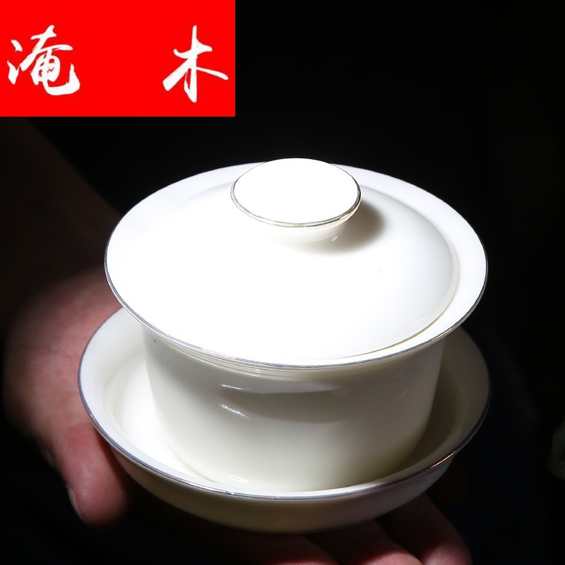 Submerged wood paint from lard white ceramic only three tureen tea bowl of white porcelain of China kung fu tea set personal custom logo