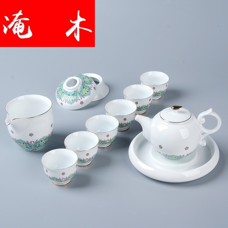 Submerged wood 2016 new boutique kung fu tea set white porcelain enamel see colour baihua cup lid bowl of high - end gift box