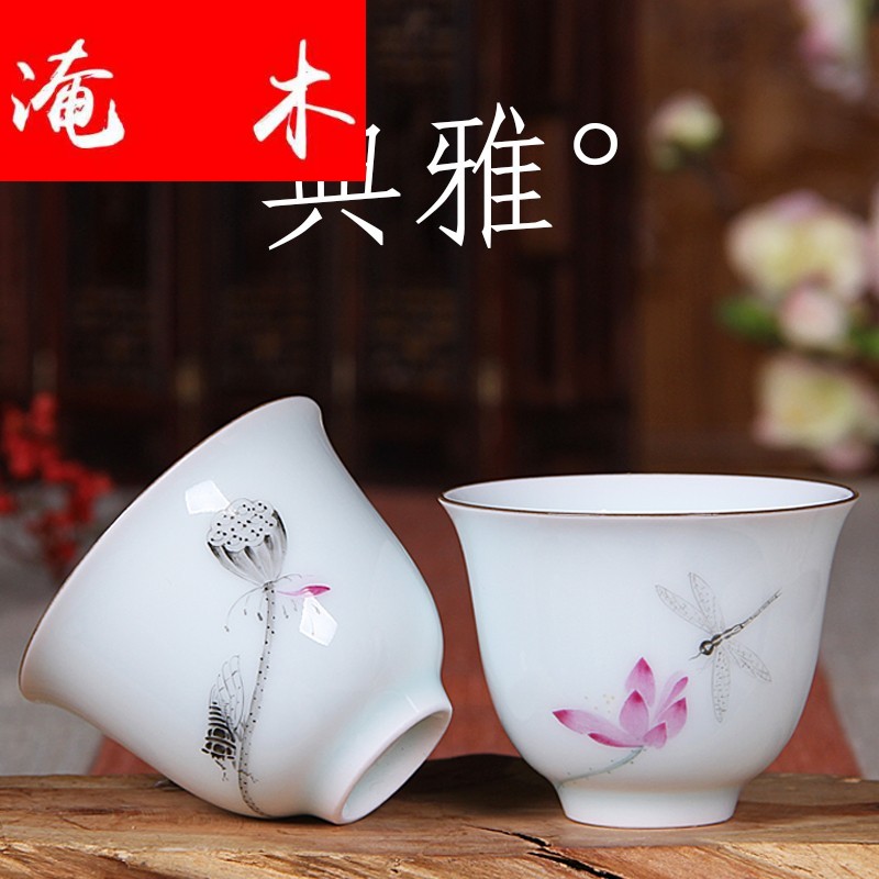 Flooded jingdezhen wood powder enamel master individual cup hand - made ceramic tea set green, pure manual single cup sample tea cup