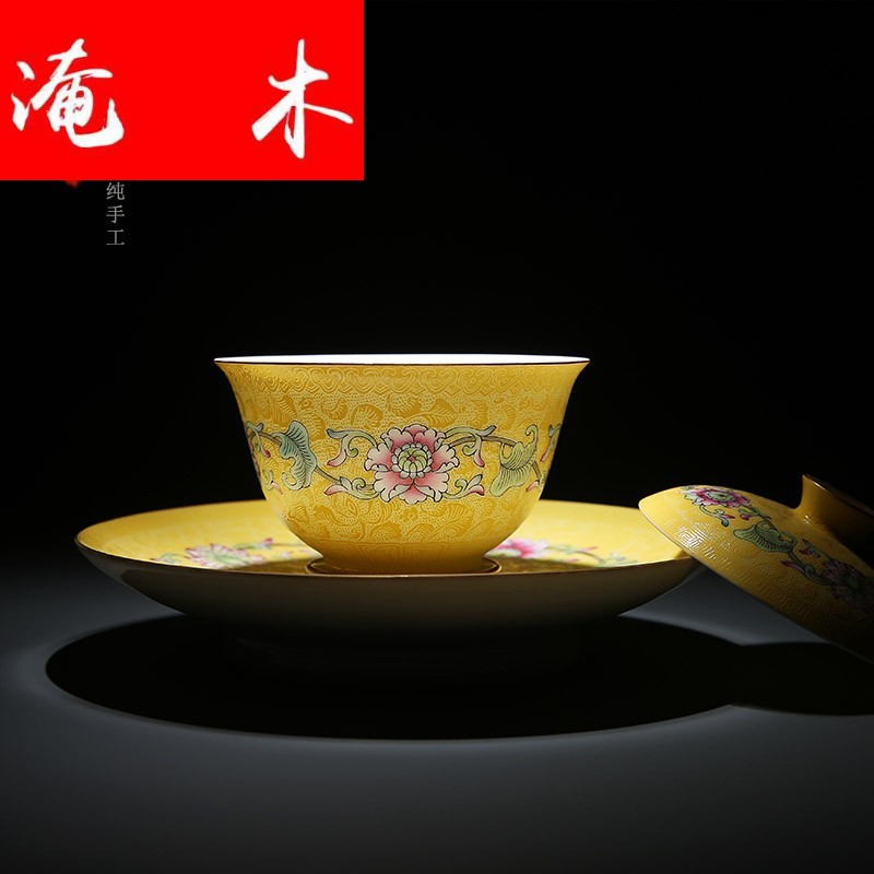 Submerged wood jingdezhen porcelain manual pick flowers pastel flowers around branches tureen hand - made kung fu tea set three bowls