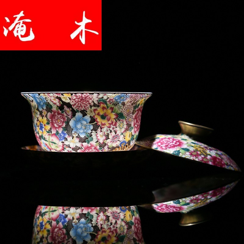 Submerged wood jingdezhen manual archaize ceramic flower pastel colored enamel three tureen kung fu tea tea cup