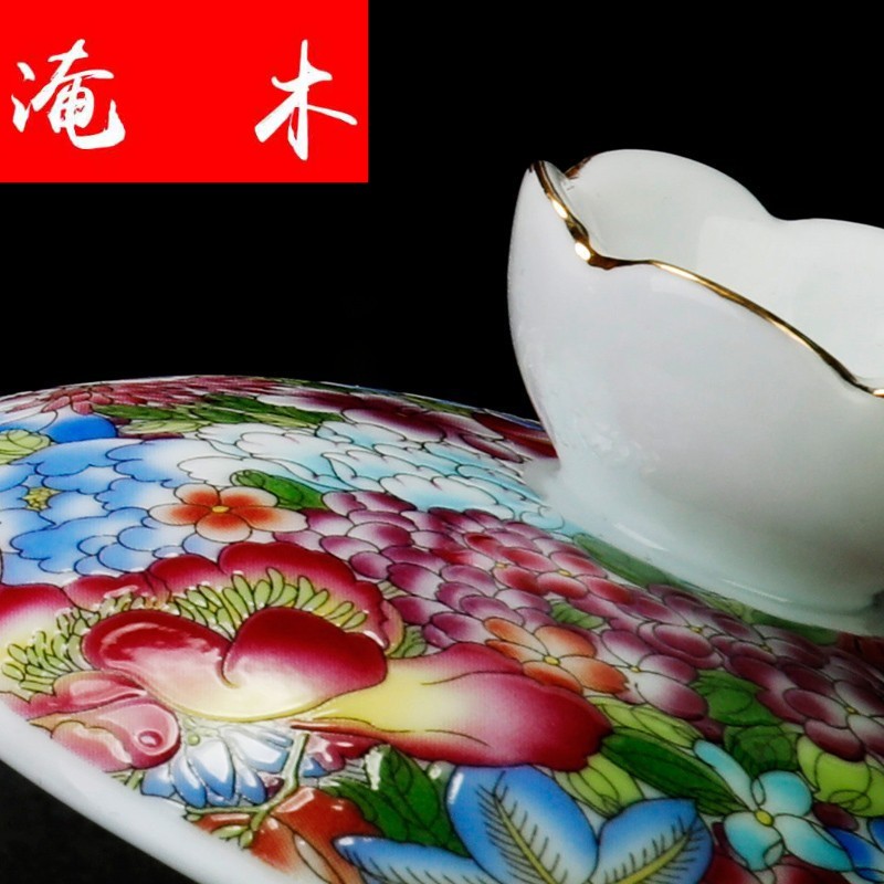 Submerged wood jingdezhen jindi flower pastel colored enamel porcelain large three tureen kung fu tea tea cup