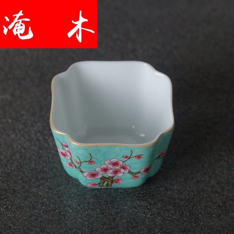 Flooded wood jingdezhen hand - made enamel paint pick flowers, floral cup sifang ruyi expressions using CPU archaize kung fu