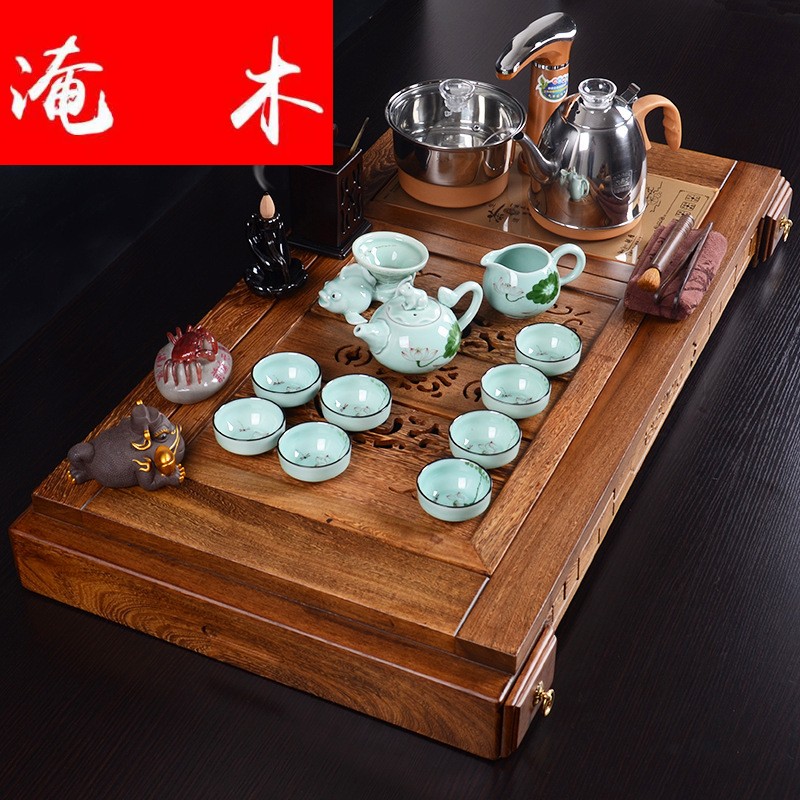 Submerged wood real wood chicken wings wood tea tray and exquisite pavilion kung fu tea sets new violet arenaceous automatic water appliances